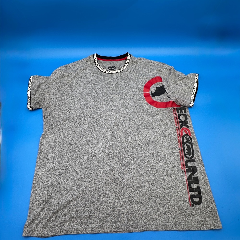 ECKO UNLTD Mens Gray Speckled Graphic‎ T Shirt Size 4XL Short Sleeve Crew Neck